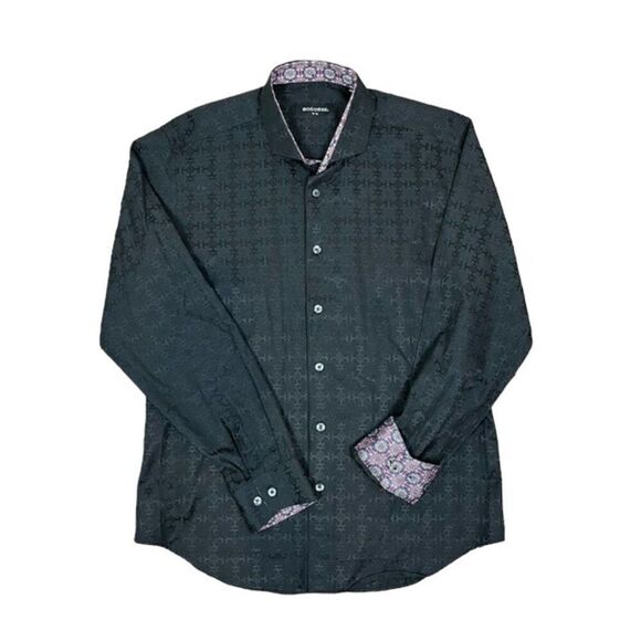 BOGOSSE Rare Embellished Black Button Down Contrast Print Cuff Shirt Size XL - Picture 1 of 10